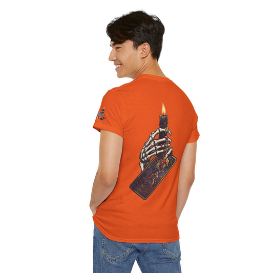 Color: Orange | Skeletal Hand And Tarot Card Premium Graphic Tee