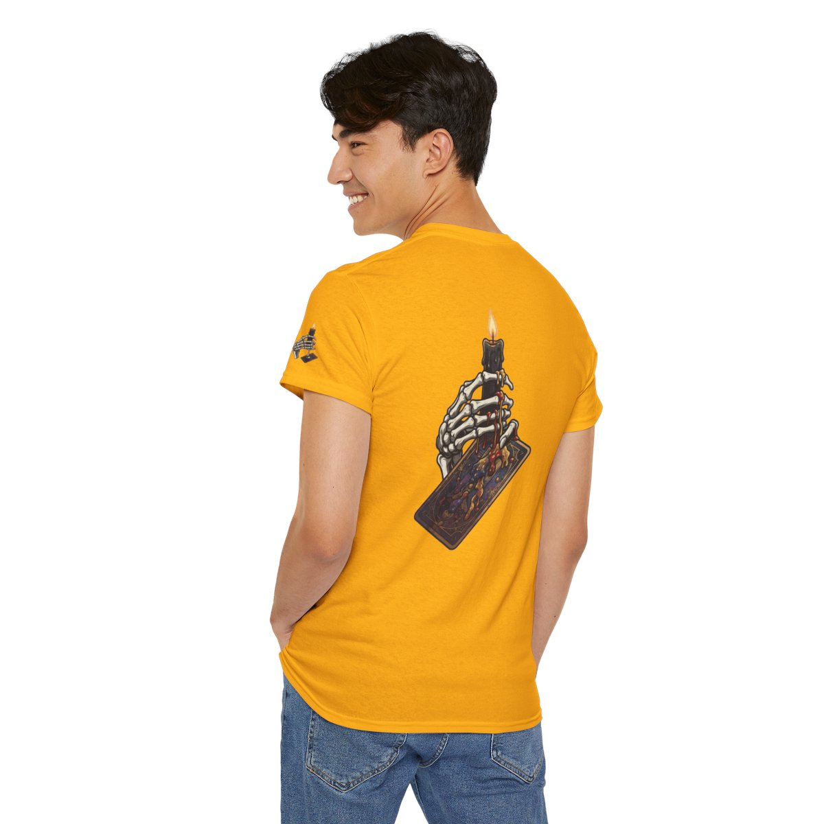 Color: Gold | Skeletal Hand And Tarot Card Premium Graphic Tee