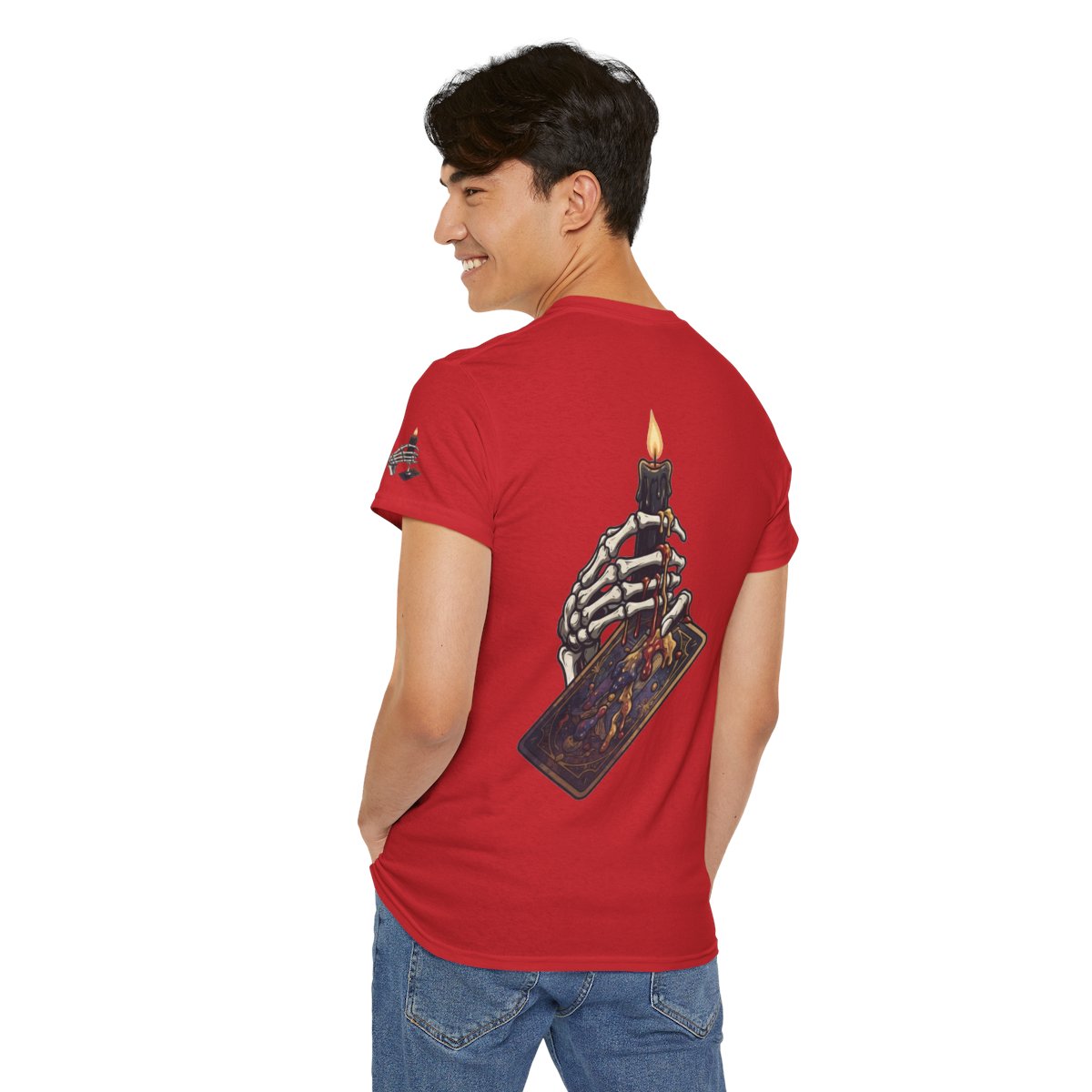 Color: Red | Skeletal Hand And Tarot Card Premium Graphic Tee