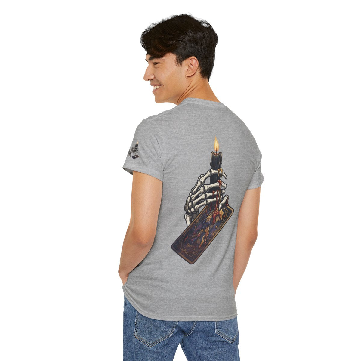 Color: Sport Grey | Skeletal Hand And Tarot Card Premium Graphic Tee