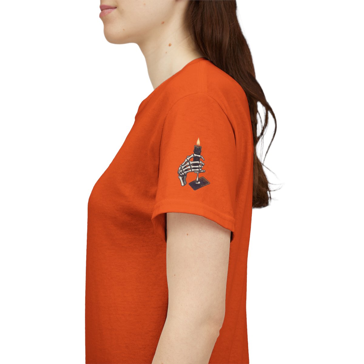 Color: Orange | Skeletal Hand And Tarot Card Premium Graphic Tee