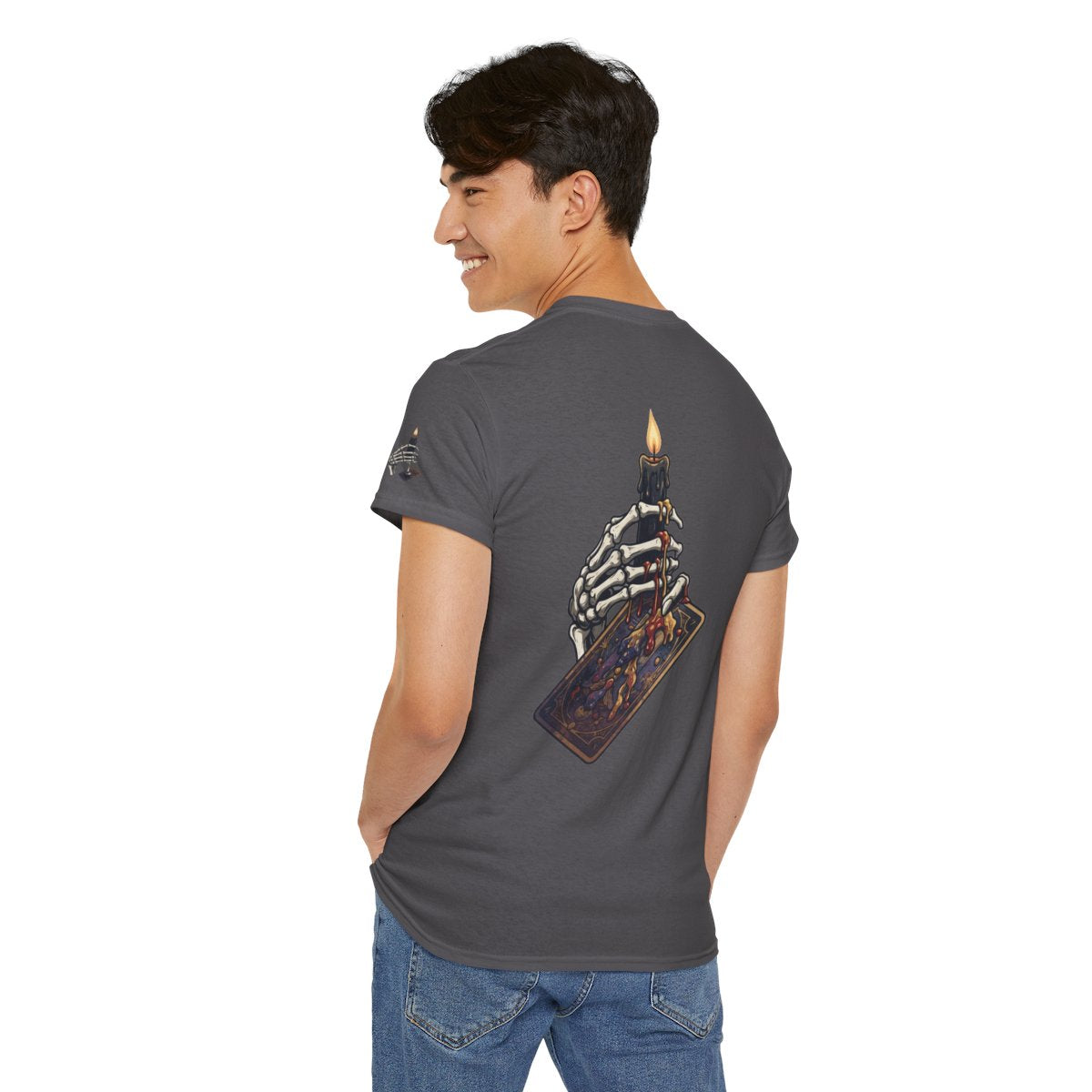 Color: Charcoal | Skeletal Hand And Tarot Card Premium Graphic Tee