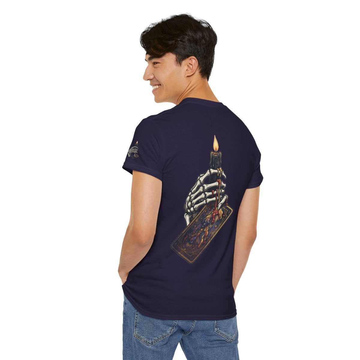 Color: Blackberry | Skeletal Hand And Tarot Card Premium Graphic Tee