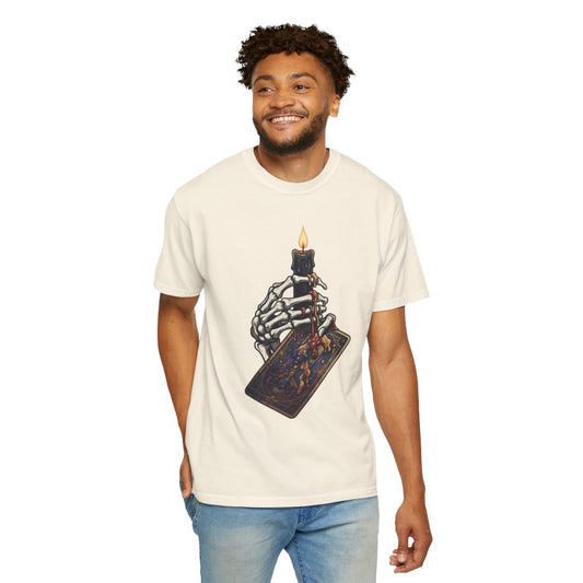 Color: Ivory | Skeletal Hand And Tarot Card Unisex Garment-Dyed Tee