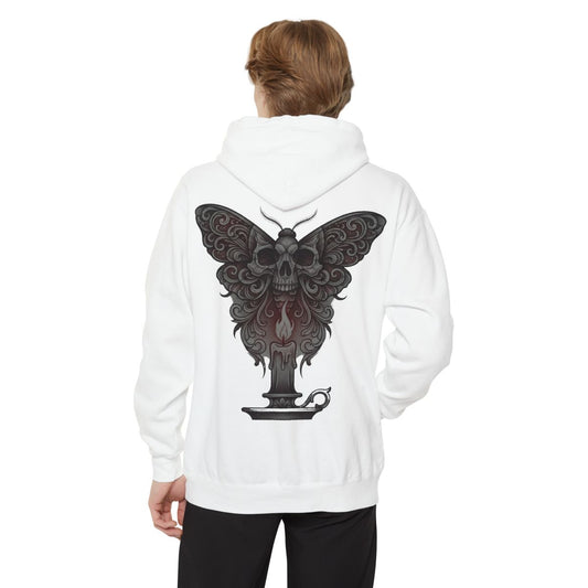 Color: White | Skeleton Moth Garment-Dyed Hoodie