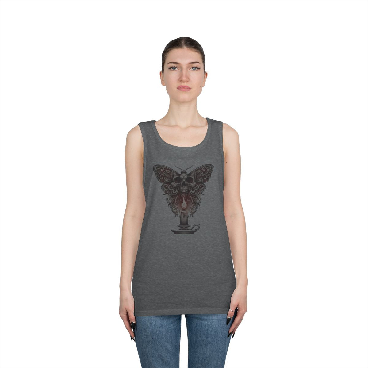 Color: Graphite Heather | Skeleton Moth Tank Top