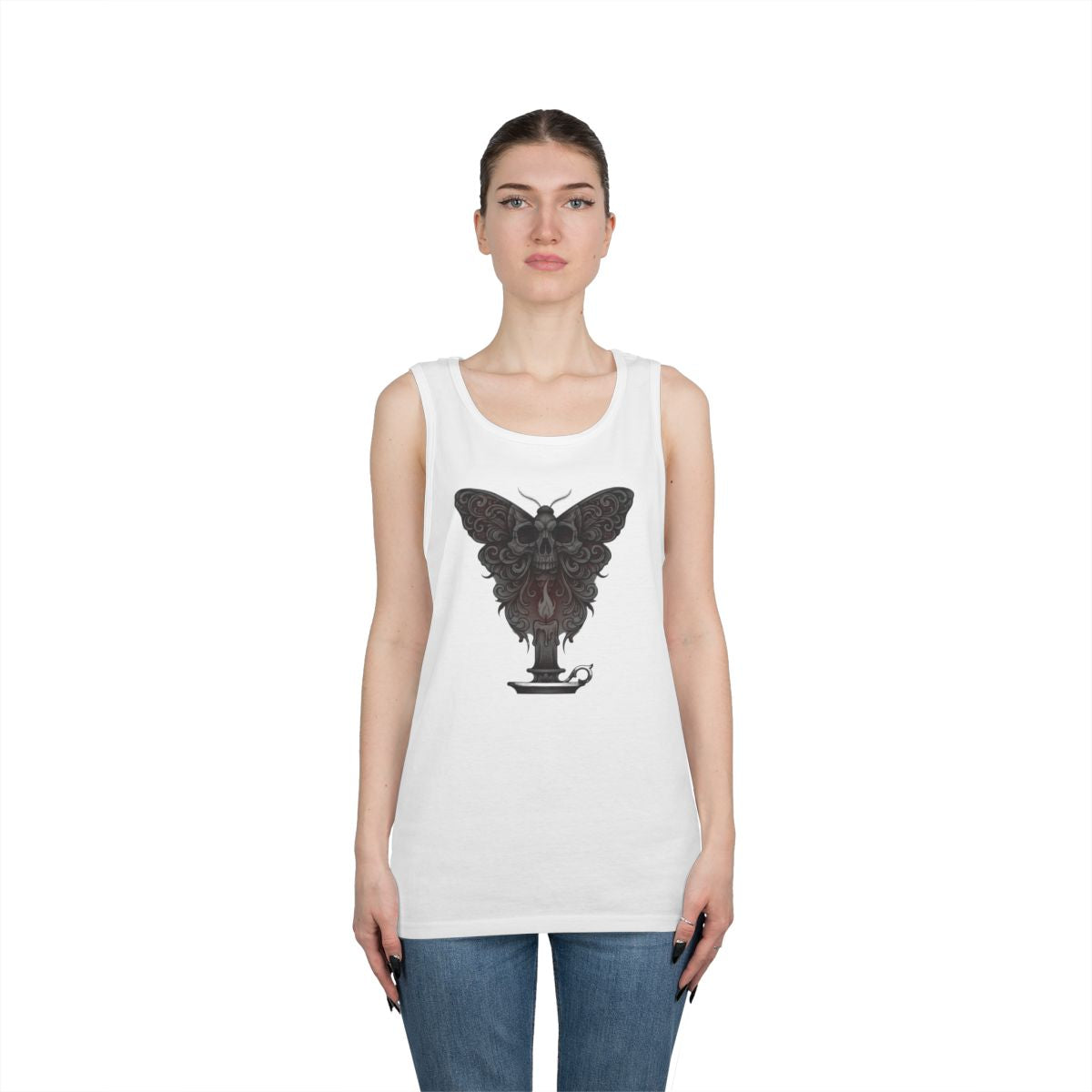 Color: White | Skeleton Moth Tank Top