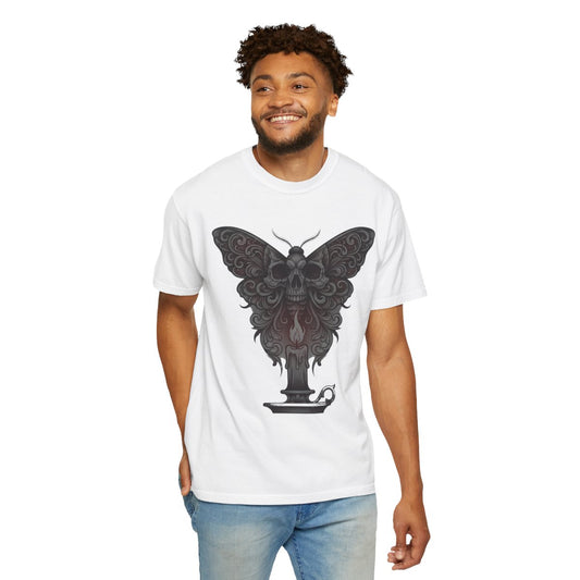 Color: White | Skeleton Moth Unisex Garment-Dyed Tee