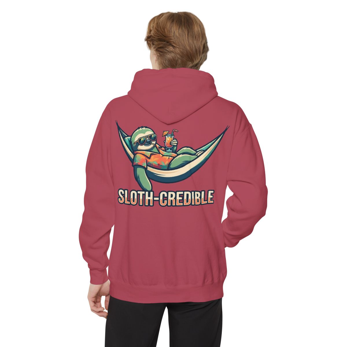 Color: Crimson | Sloth Credible Garment-Dyed Hoodie