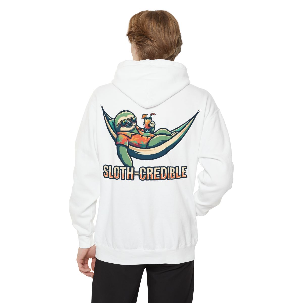 Color: White | Sloth Credible Garment-Dyed Hoodie