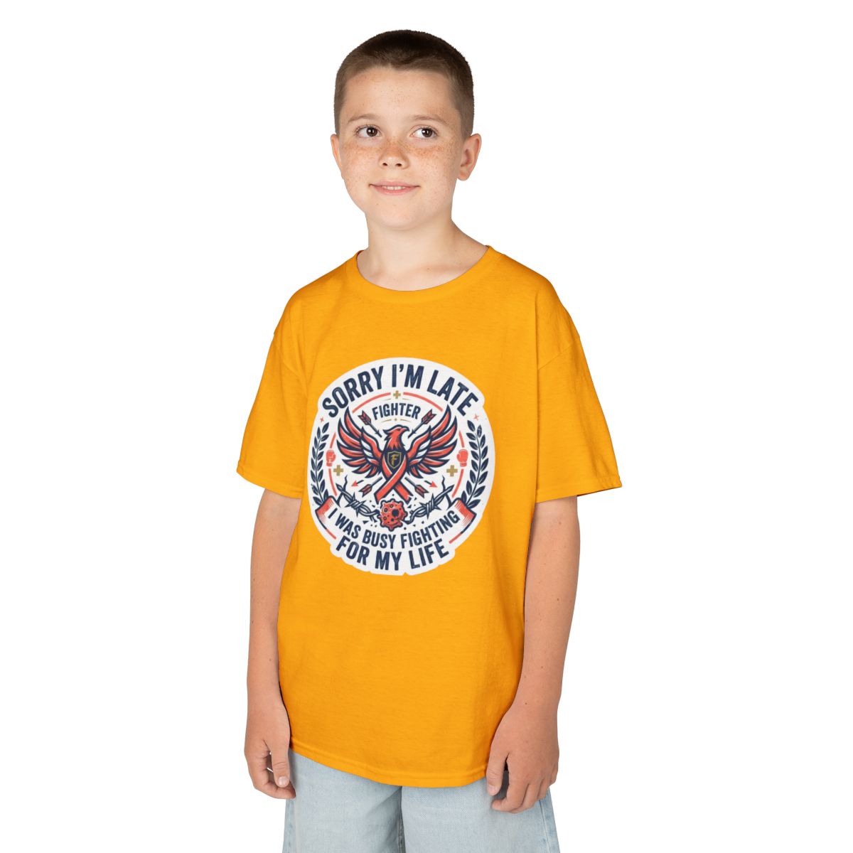 Color: Gold | Sorry I'm Late- Fighting For My Life Kids Tee