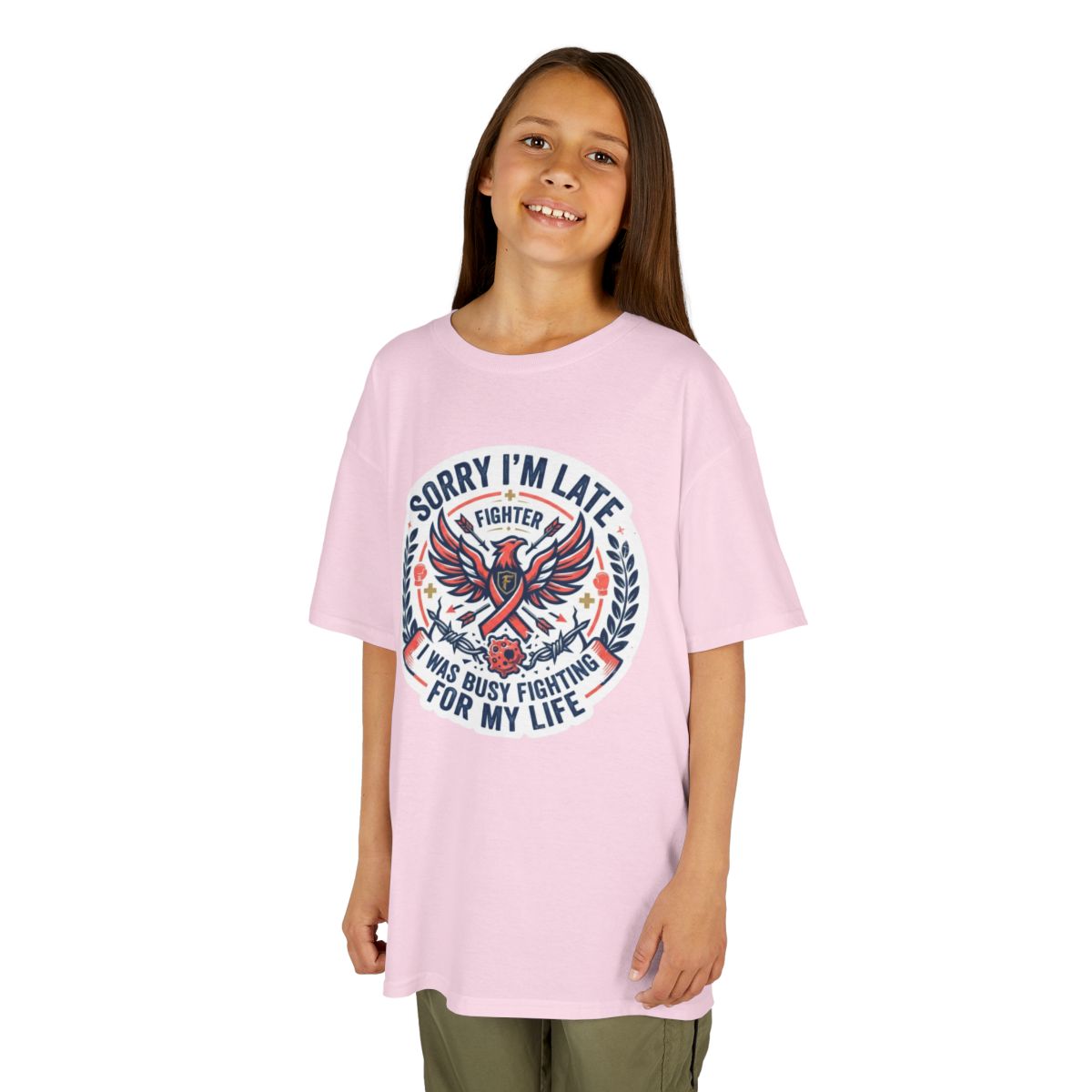 Color: Light Pink | Sorry I'm Late- Fighting For My Life Kids Tee
