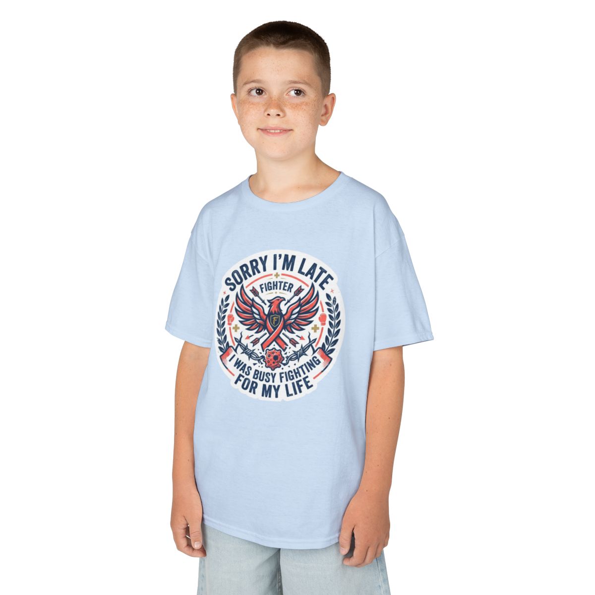 Color: Light Blue | Sorry I'm Late- Fighting For My Life Kids Tee