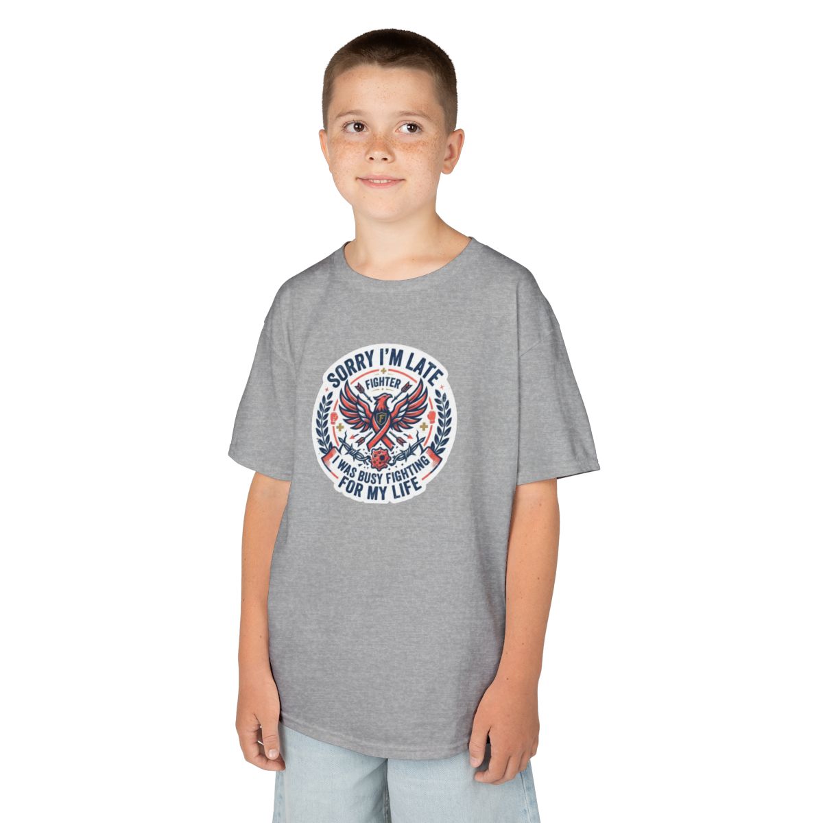 Color: Sport Grey | Sorry I'm Late- Fighting For My Life Kids Tee
