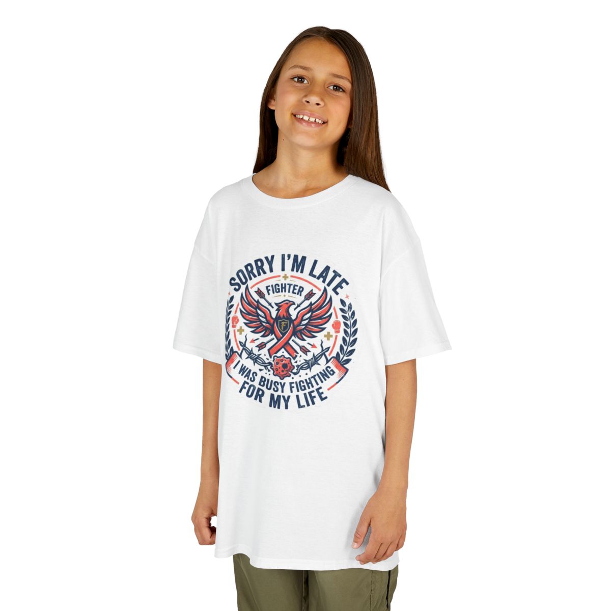 Color: White | Sorry I'm Late- Fighting For My Life Kids Tee