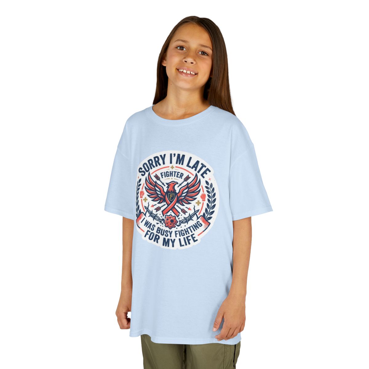 Color: Light Blue | Sorry I'm Late- Fighting For My Life Kids Tee