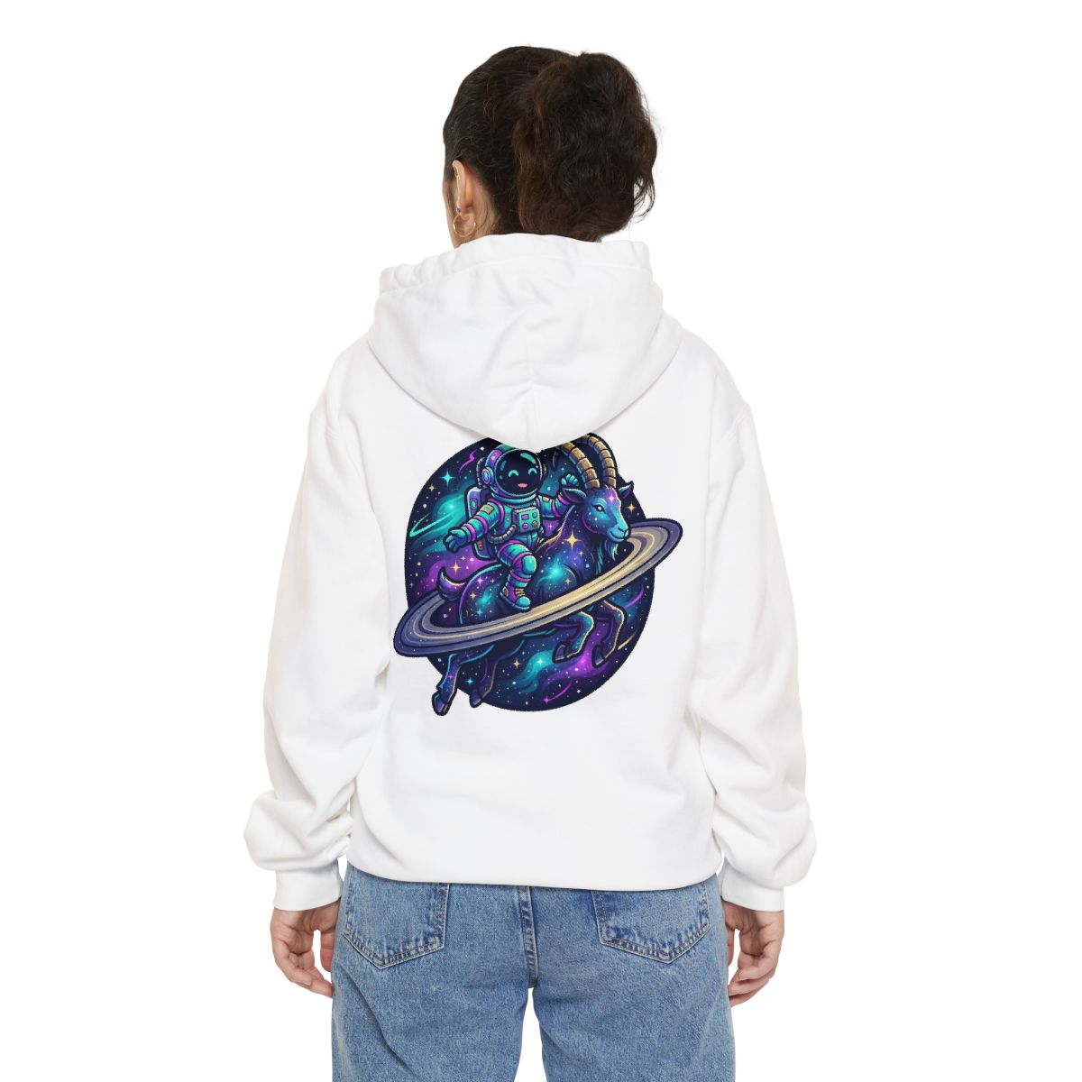 Color: White | Space Explorer Capricorn Garment-Dyed Hoodie