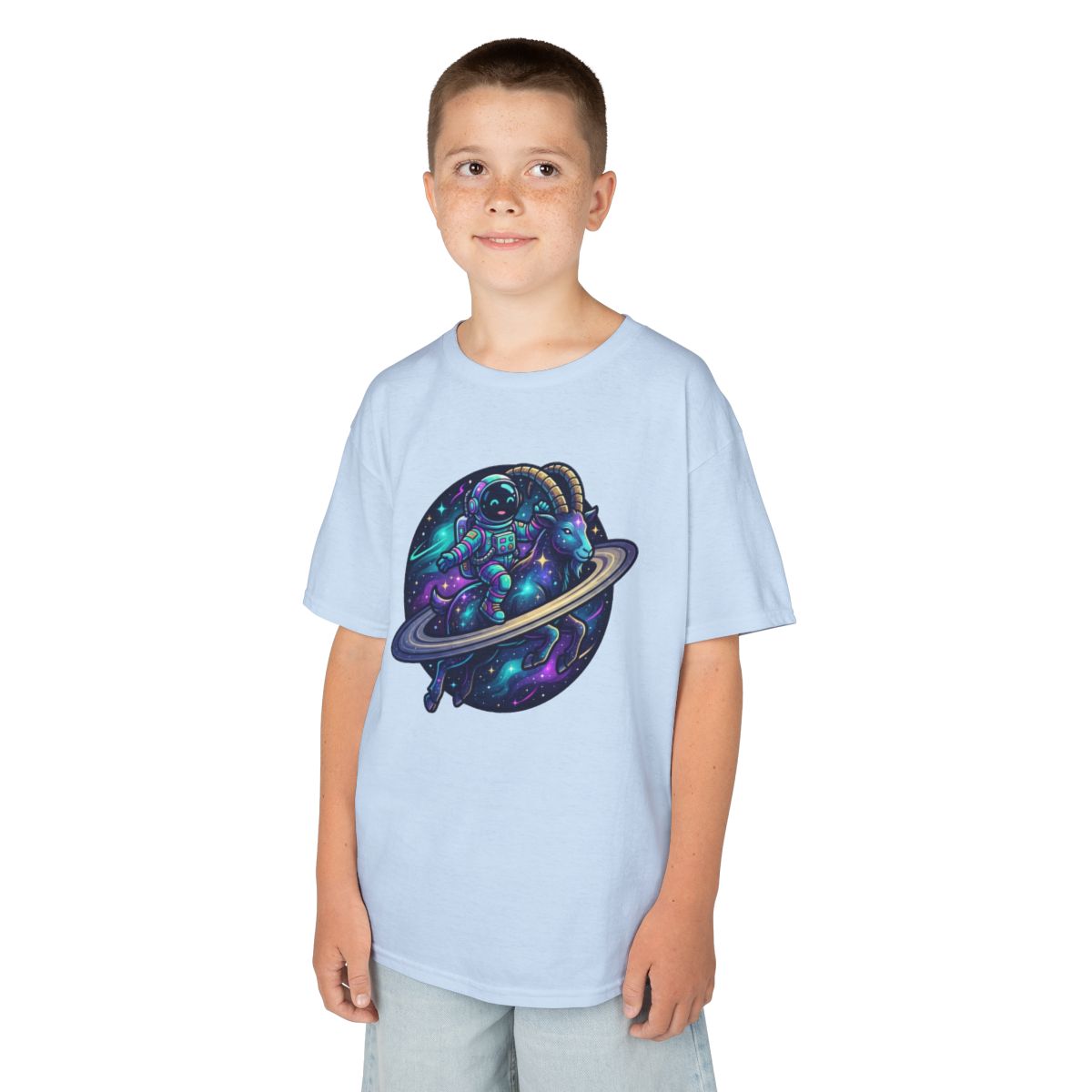 Color: Light Blue | Space Explorer Capricorn Kids Tee
