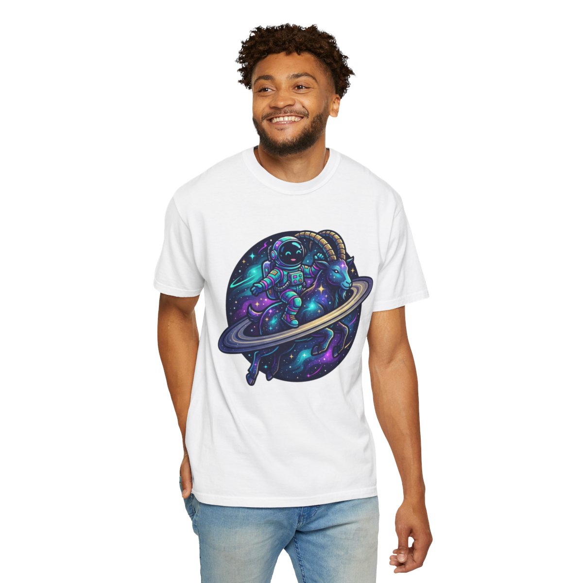Color: White | Space Explorer Capricorn Unisex Garment-Dyed Tee