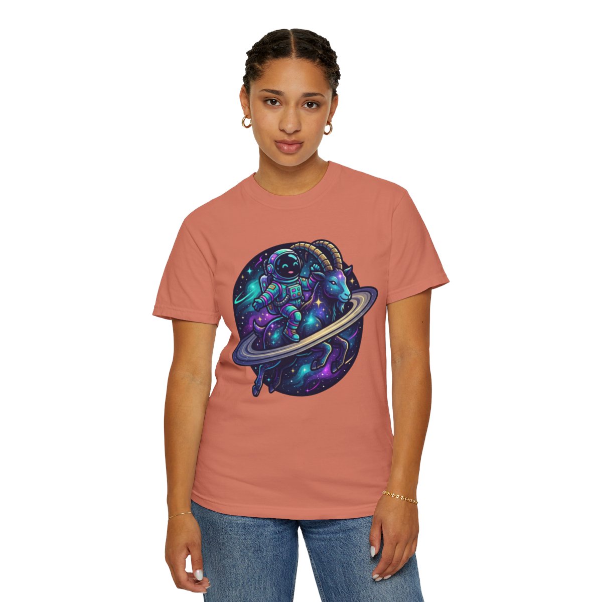 Color: Terracotta | Space Explorer Capricorn Unisex Garment-Dyed Tee