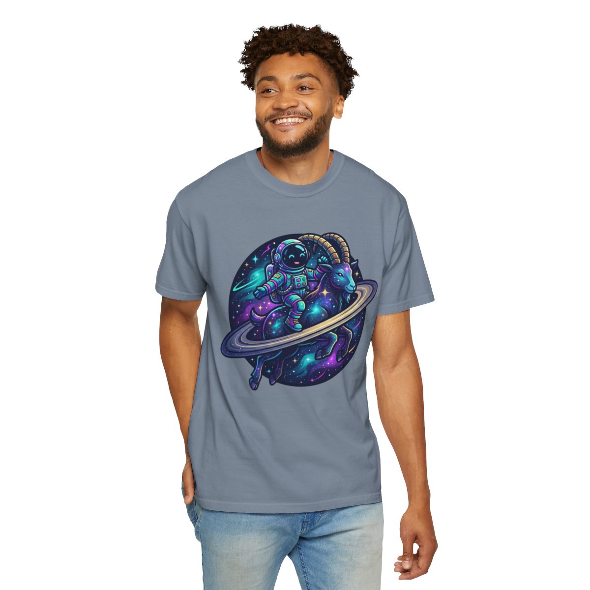 Color: Blue Jean | Space Explorer Capricorn Unisex Garment-Dyed Tee