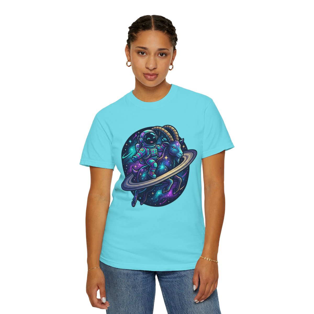 Color: Lagoon Blue | Space Explorer Capricorn Unisex Garment-Dyed Tee