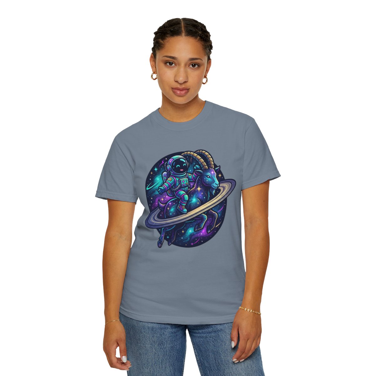 Color: Blue Jean | Space Explorer Capricorn Unisex Garment-Dyed Tee