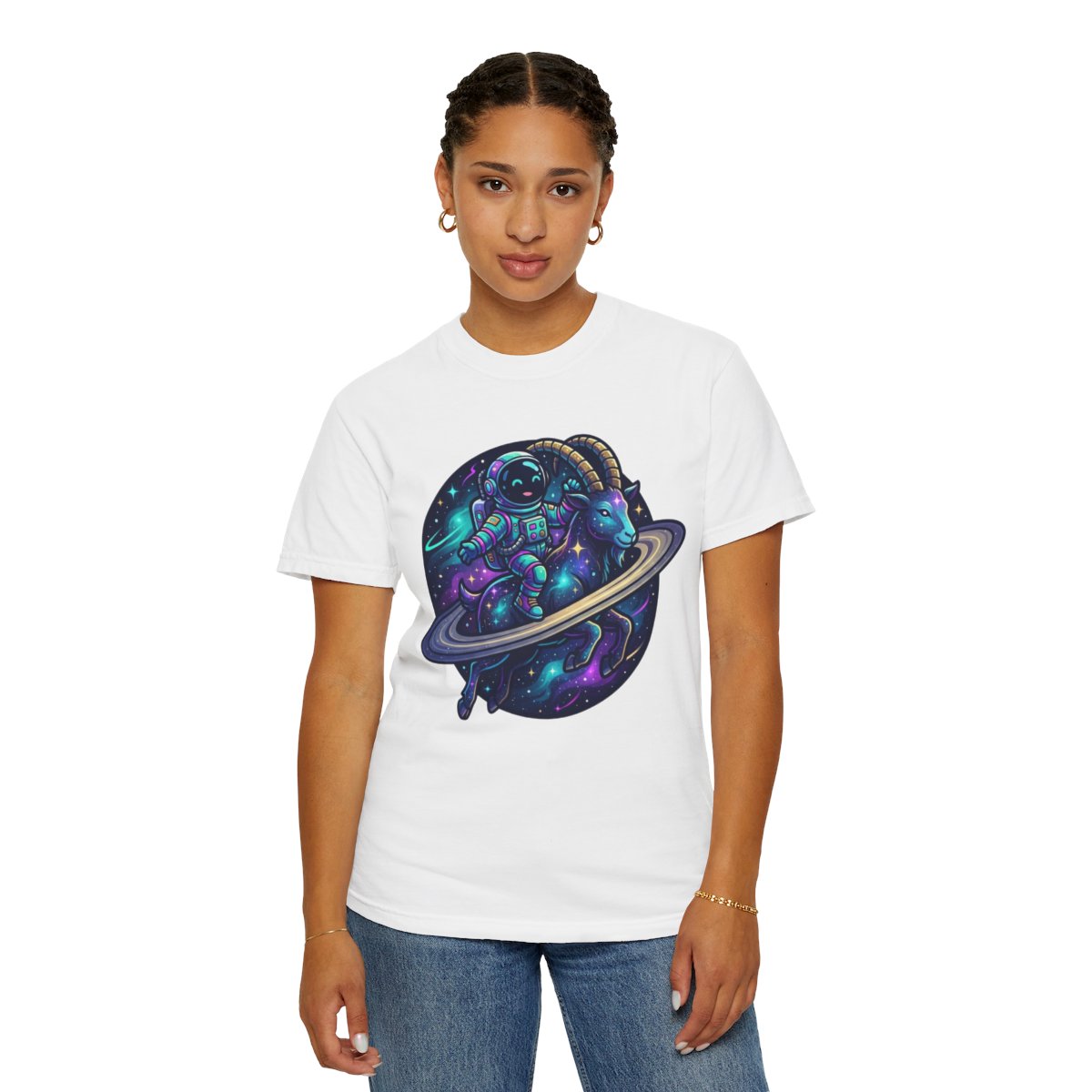 Color: White | Space Explorer Capricorn Unisex Garment-Dyed Tee