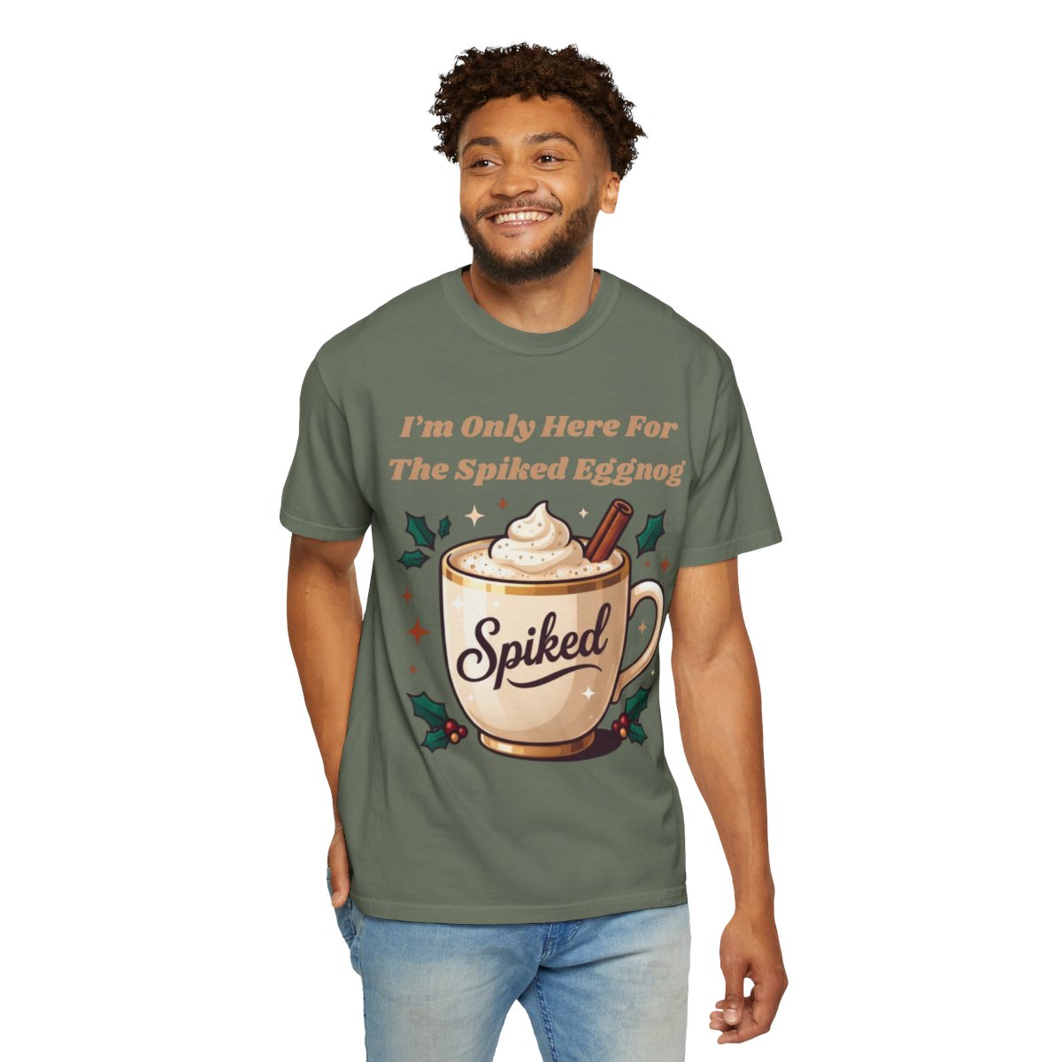 Color: Moss | Spiked Eggnog Unisex Garment-Dyed Tee