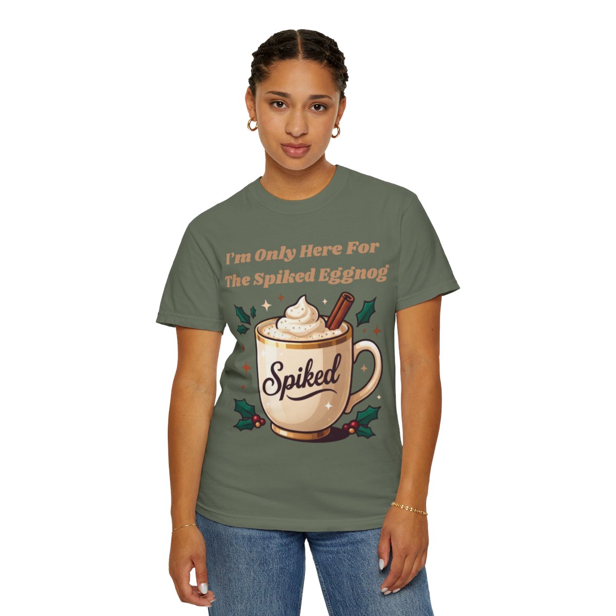 Color: Moss | Spiked Eggnog Unisex Garment-Dyed Tee