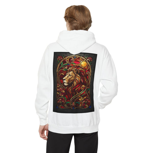 Color: White | Stained Glass Sign LEO Garment-Dyed Hoodie