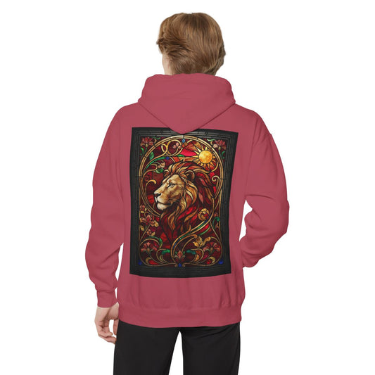 Color: Crimson | Stained Glass Sign LEO Garment-Dyed Hoodie