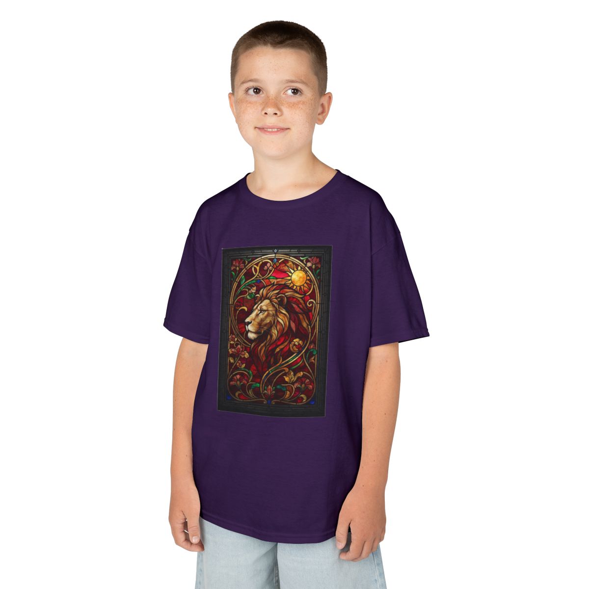 Color: Purple | Stained Glass Sign LEO Kids Tee