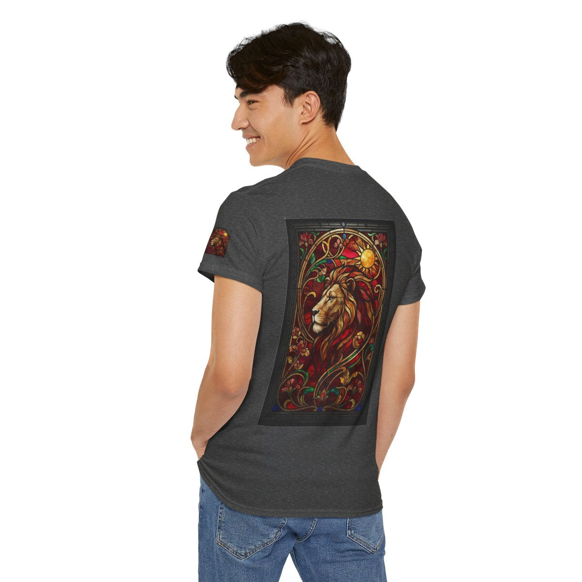 Color: Dark Heather | Stained Glass Sign LEO Premium Graphic Tee