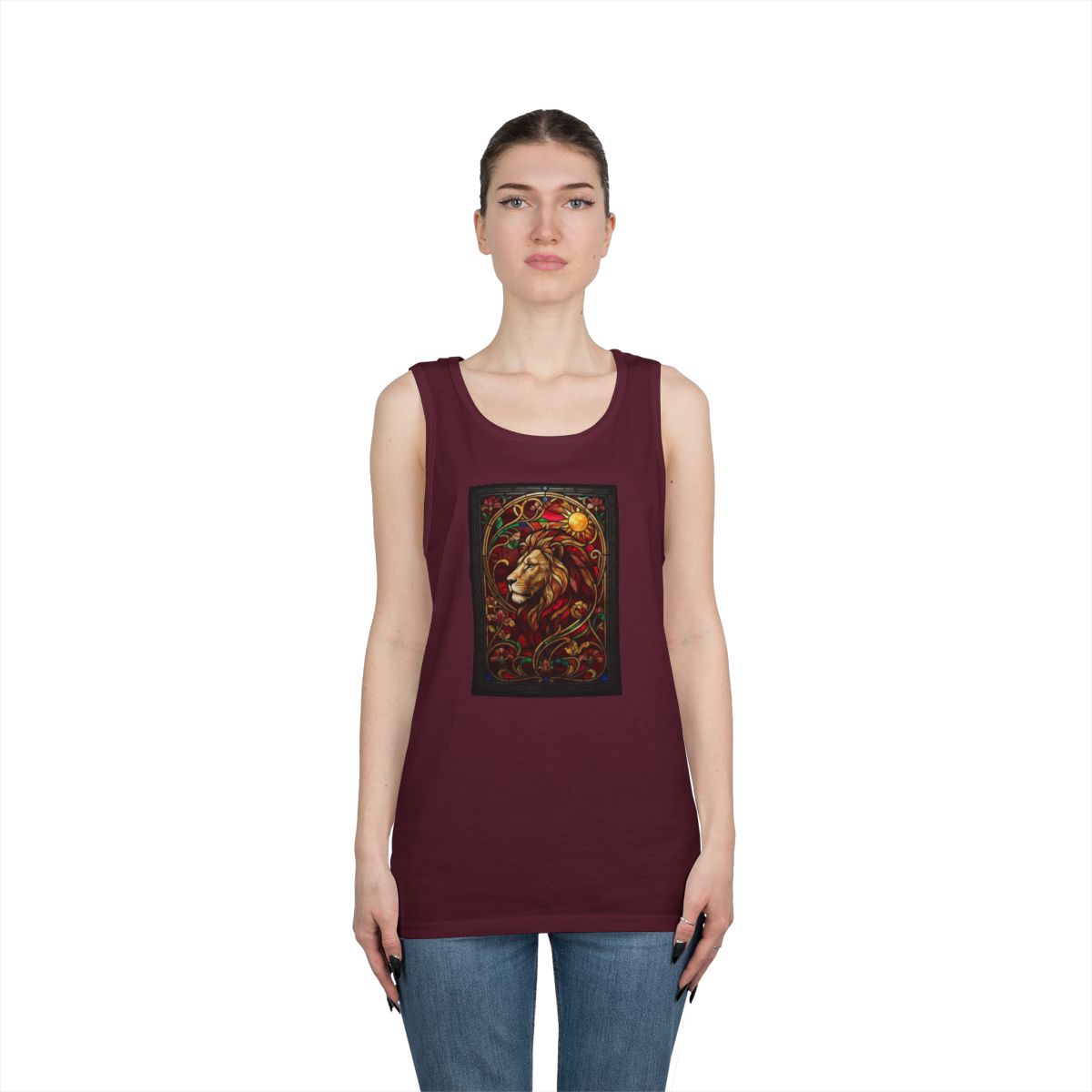 Color: Maroon | Stained Glass Sign LEO Tank Top