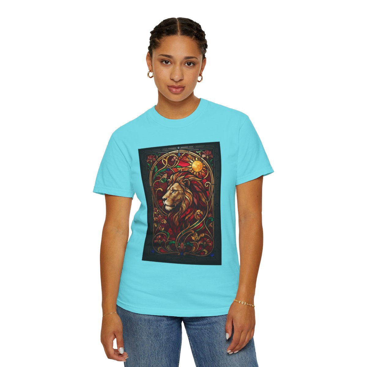 Color: Lagoon Blue | Stained Glass Sign LEO Unisex Garment-Dyed Tee