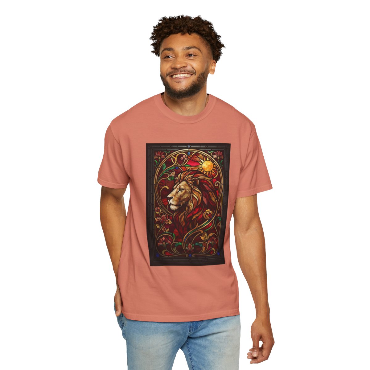 Color: Terracotta | Stained Glass Sign LEO Unisex Garment-Dyed Tee