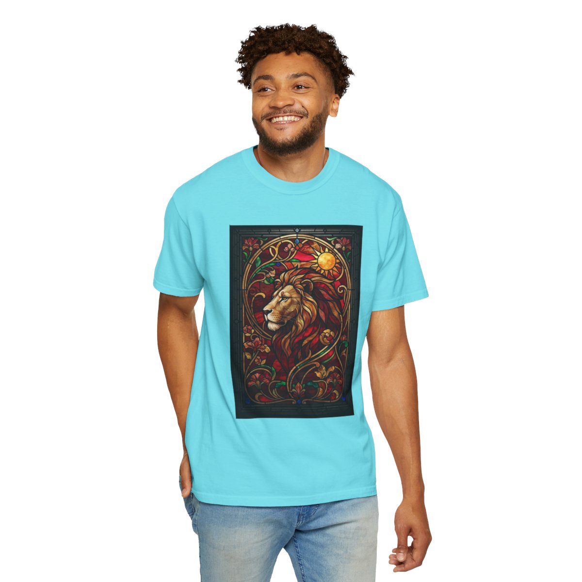 Color: Lagoon Blue | Stained Glass Sign LEO Unisex Garment-Dyed Tee