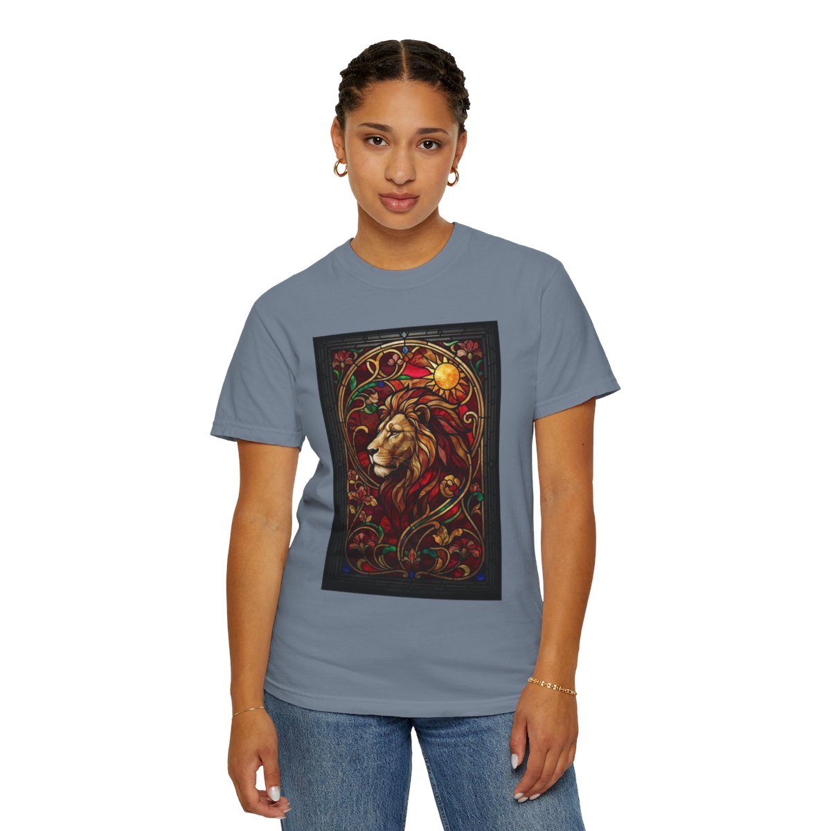 Color: Blue Jean | Stained Glass Sign LEO Unisex Garment-Dyed Tee