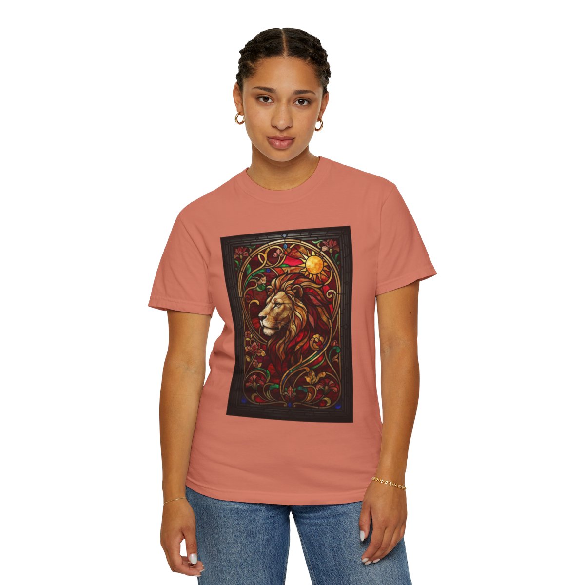 Color: Terracotta | Stained Glass Sign LEO Unisex Garment-Dyed Tee