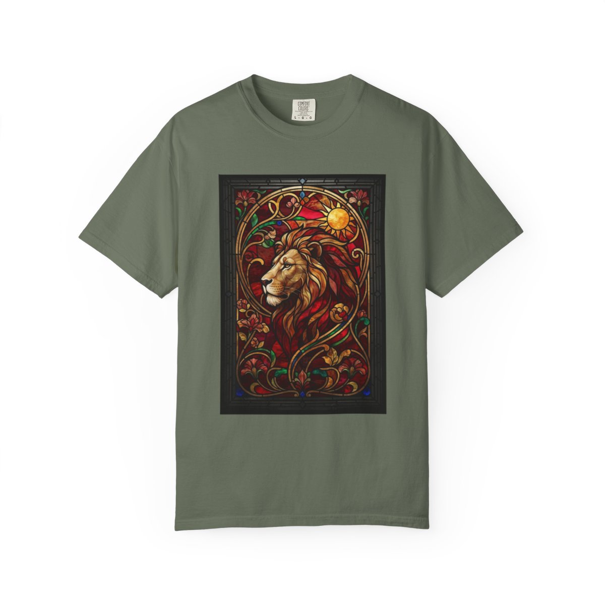 Color: Moss | Stained Glass Sign LEO Unisex Garment-Dyed Tee