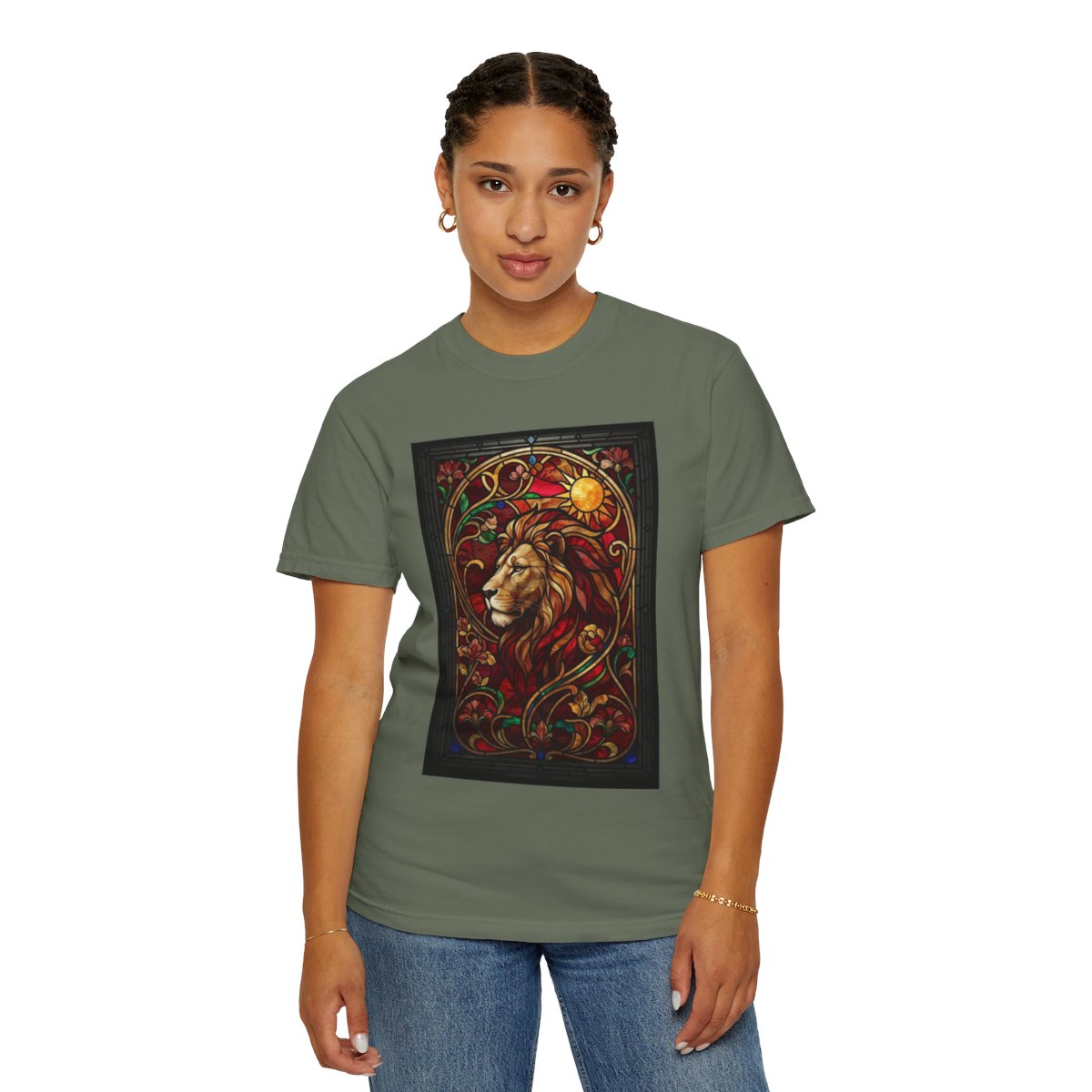 Color: Moss | Stained Glass Sign LEO Unisex Garment-Dyed Tee