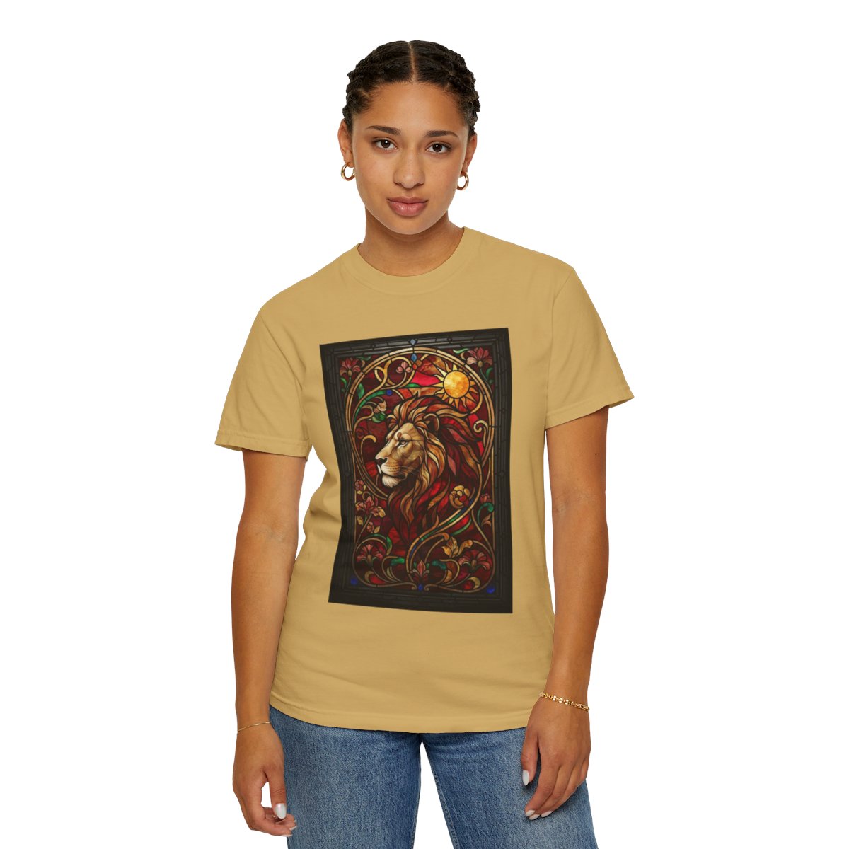 Color: Mustard | Stained Glass Sign LEO Unisex Garment-Dyed Tee