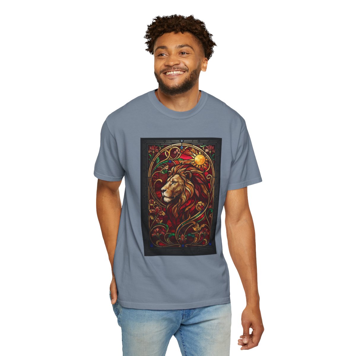 Color: Blue Jean | Stained Glass Sign LEO Unisex Garment-Dyed Tee