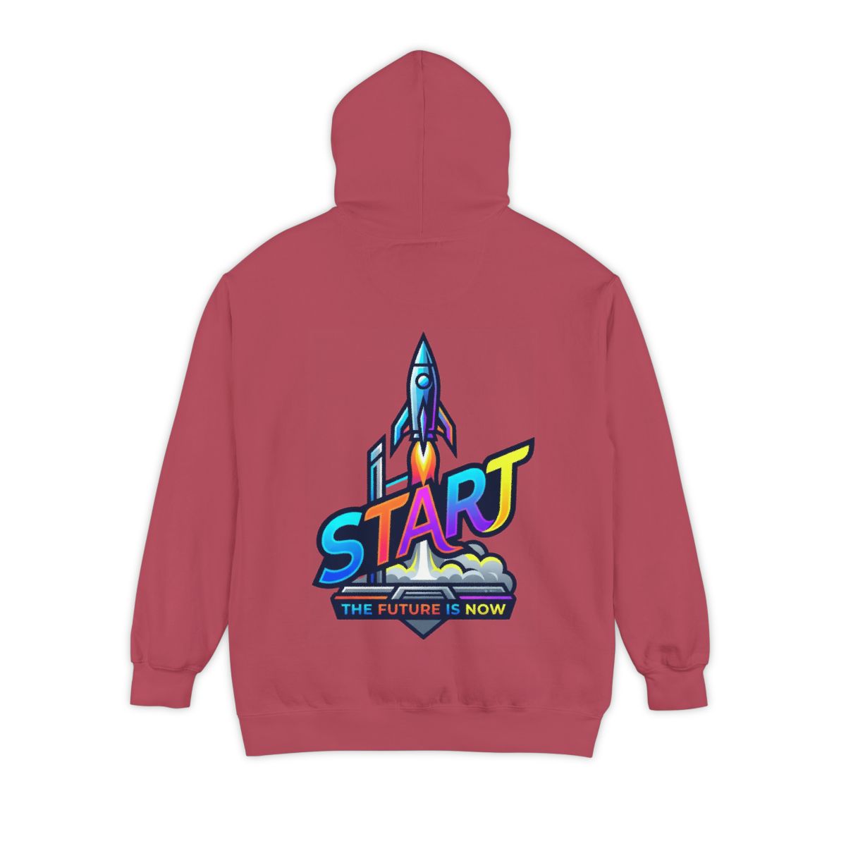 Color: Crimson | Start The Future Is Now Garment-Dyed Hoodie