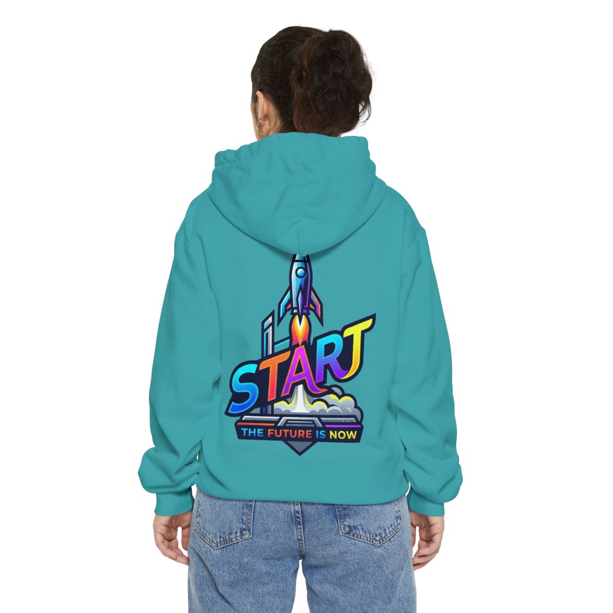 Color: Seafoam | Start The Future Is Now Garment-Dyed Hoodie