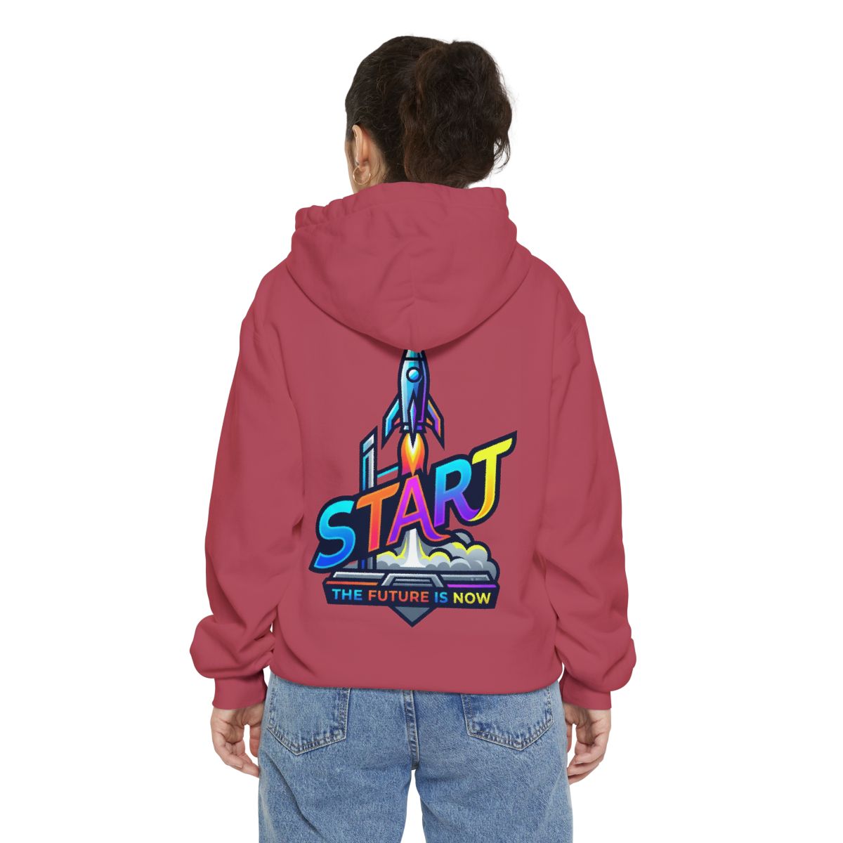 Color: Crimson | Start The Future Is Now Garment-Dyed Hoodie