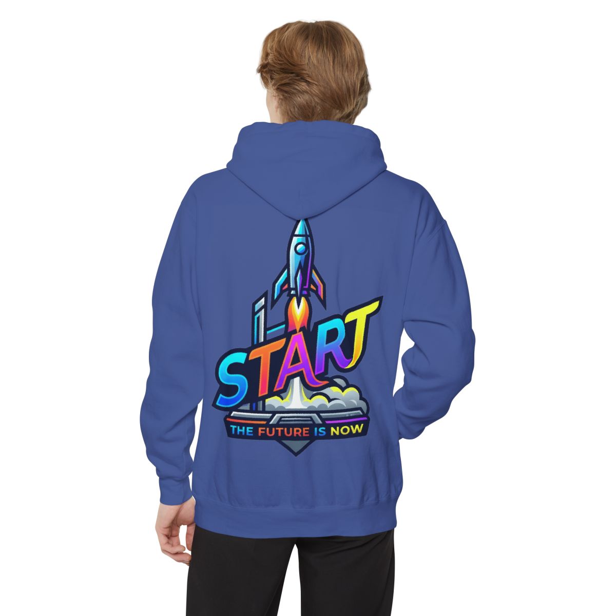 Color: Flo Blue | Start The Future Is Now Garment-Dyed Hoodie