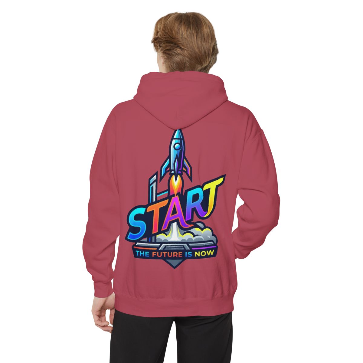 Color: Crimson | Start The Future Is Now Garment-Dyed Hoodie