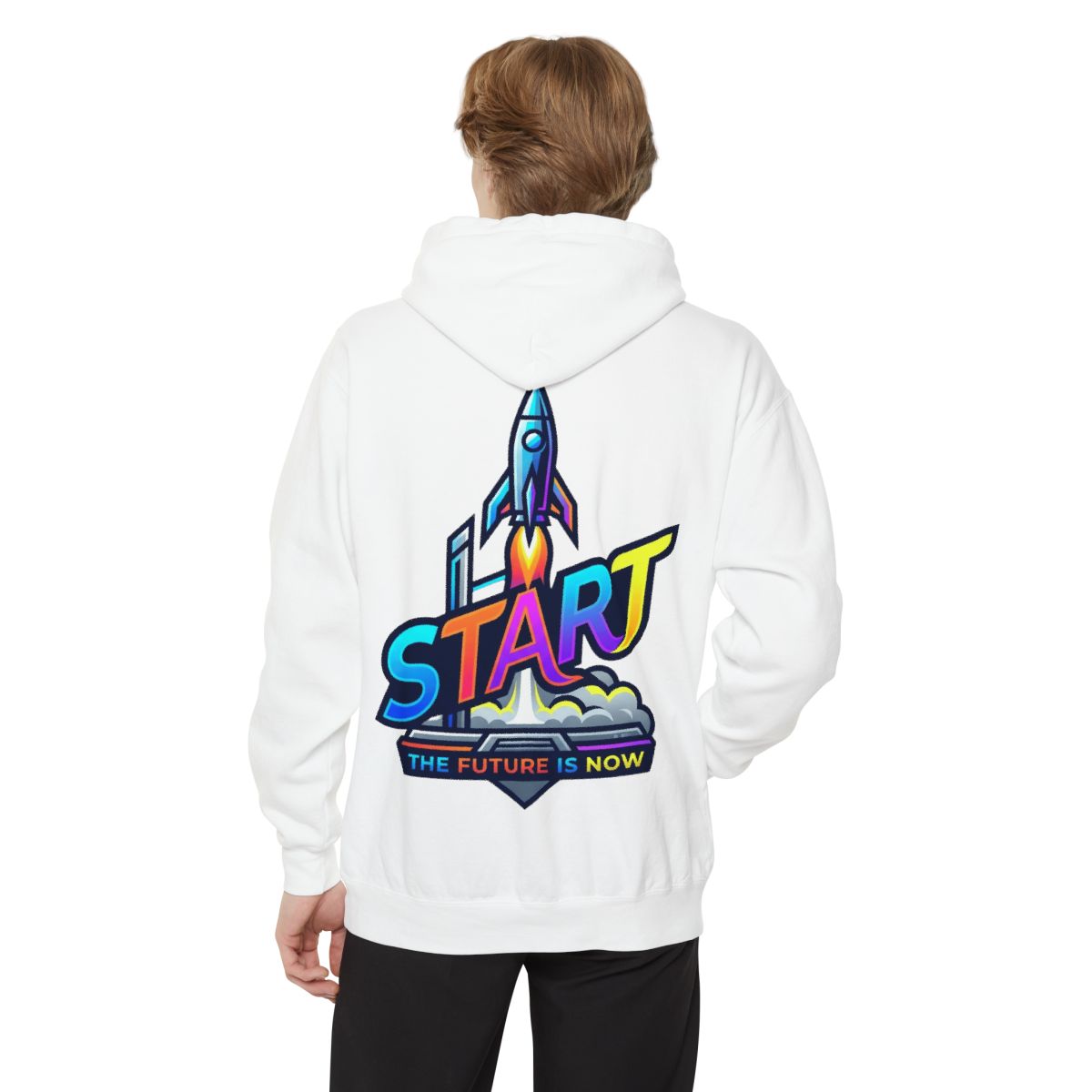 Color: White | Start The Future Is Now Garment-Dyed Hoodie